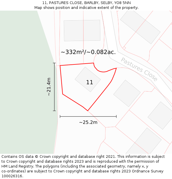 11, PASTURES CLOSE, BARLBY, SELBY, YO8 5NN: Plot and title map