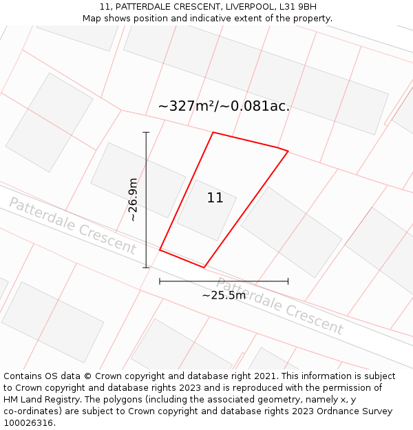 11, PATTERDALE CRESCENT, LIVERPOOL, L31 9BH: Plot and title map