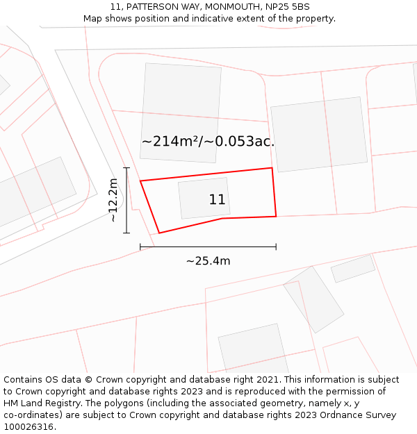 11, PATTERSON WAY, MONMOUTH, NP25 5BS: Plot and title map