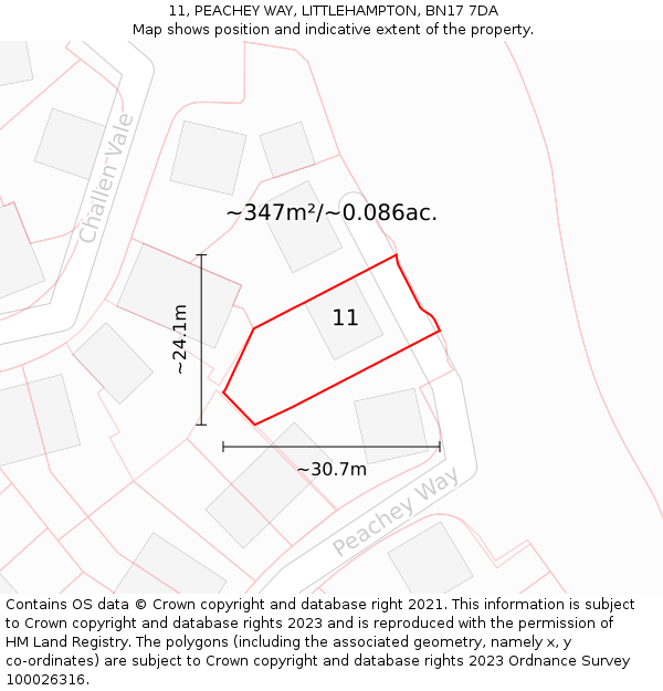11, PEACHEY WAY, LITTLEHAMPTON, BN17 7DA: Plot and title map