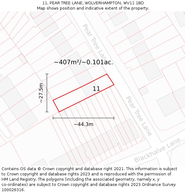 11, PEAR TREE LANE, WOLVERHAMPTON, WV11 1BD: Plot and title map
