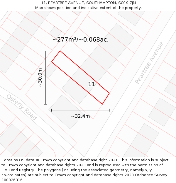 11, PEARTREE AVENUE, SOUTHAMPTON, SO19 7JN: Plot and title map