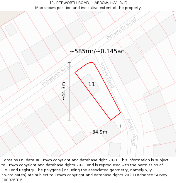 11, PEBWORTH ROAD, HARROW, HA1 3UD: Plot and title map
