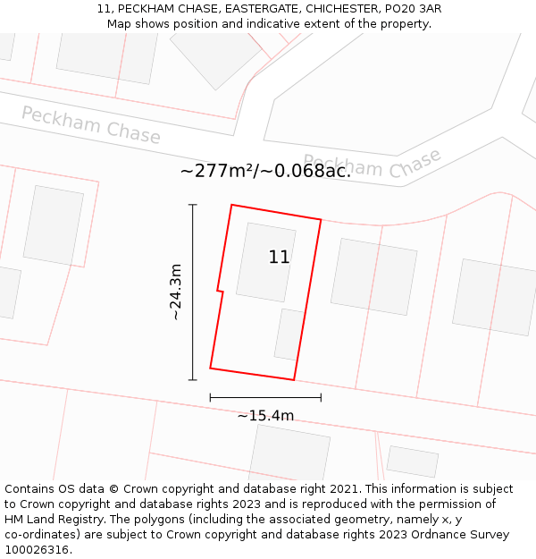 11, PECKHAM CHASE, EASTERGATE, CHICHESTER, PO20 3AR: Plot and title map