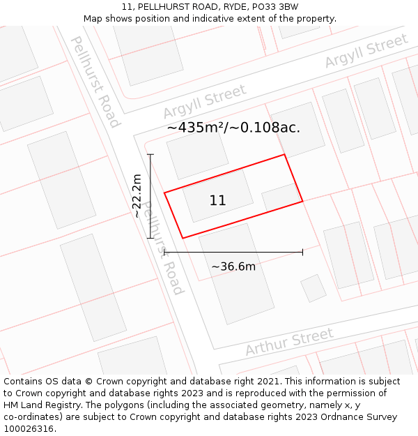 11, PELLHURST ROAD, RYDE, PO33 3BW: Plot and title map