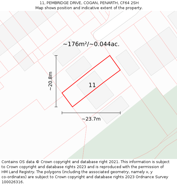 11, PEMBRIDGE DRIVE, COGAN, PENARTH, CF64 2SH: Plot and title map