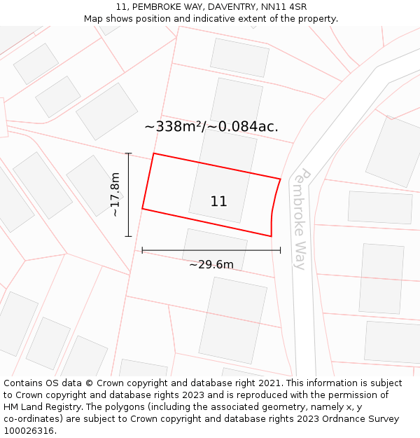 11, PEMBROKE WAY, DAVENTRY, NN11 4SR: Plot and title map