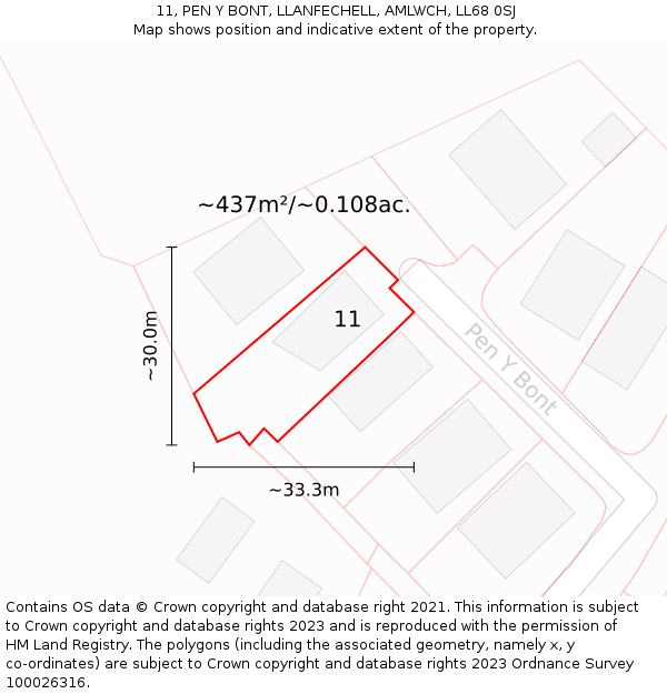 11, PEN Y BONT, LLANFECHELL, AMLWCH, LL68 0SJ: Plot and title map