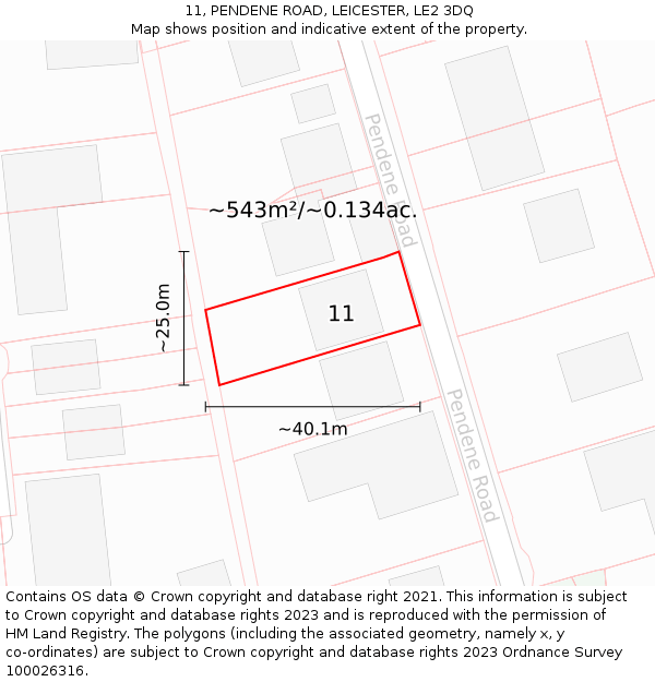 11, PENDENE ROAD, LEICESTER, LE2 3DQ: Plot and title map