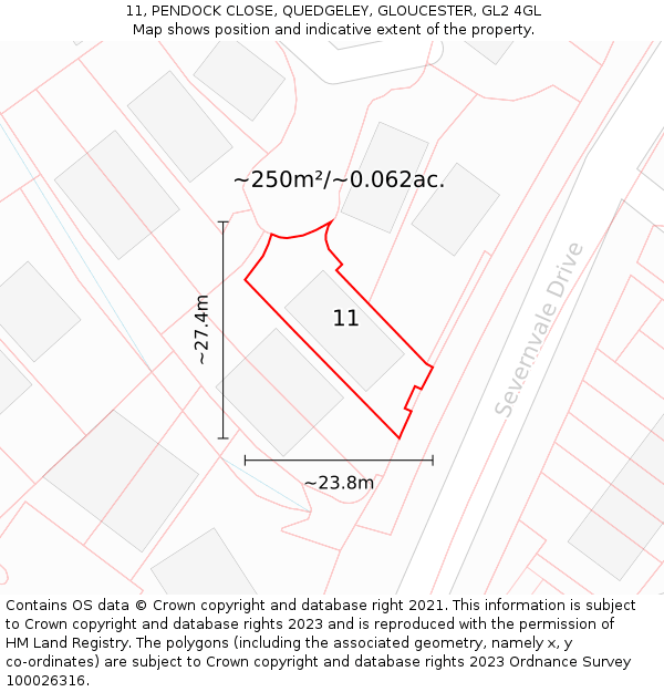 11, PENDOCK CLOSE, QUEDGELEY, GLOUCESTER, GL2 4GL: Plot and title map