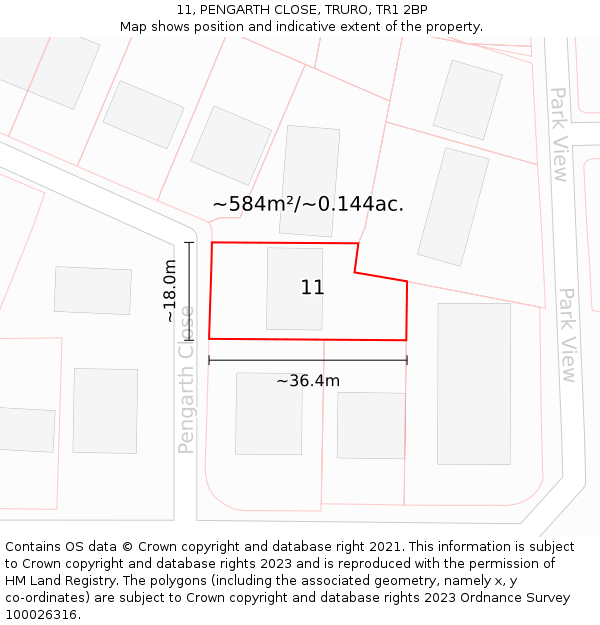 11, PENGARTH CLOSE, TRURO, TR1 2BP: Plot and title map