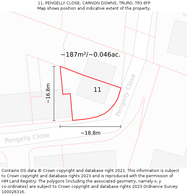 11, PENGELLY CLOSE, CARNON DOWNS, TRURO, TR3 6FP: Plot and title map