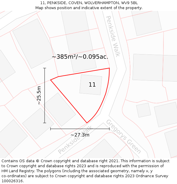 11, PENKSIDE, COVEN, WOLVERHAMPTON, WV9 5BL: Plot and title map