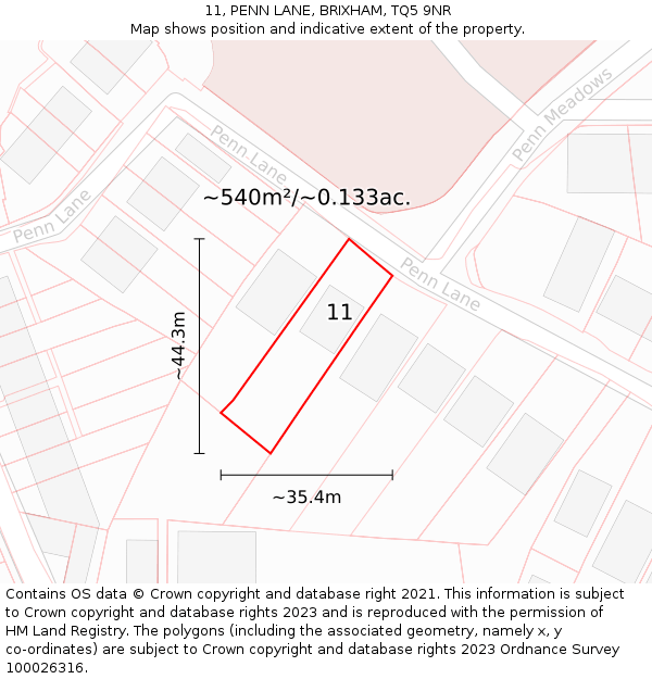 11, PENN LANE, BRIXHAM, TQ5 9NR: Plot and title map