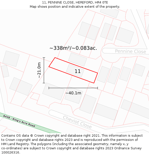 11, PENNINE CLOSE, HEREFORD, HR4 0TE: Plot and title map
