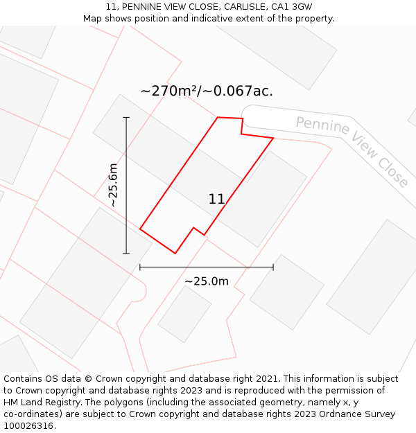 11, PENNINE VIEW CLOSE, CARLISLE, CA1 3GW: Plot and title map