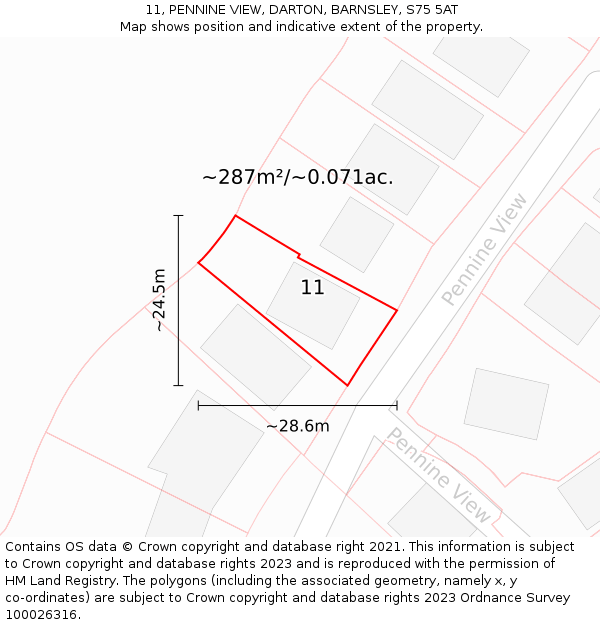 11, PENNINE VIEW, DARTON, BARNSLEY, S75 5AT: Plot and title map