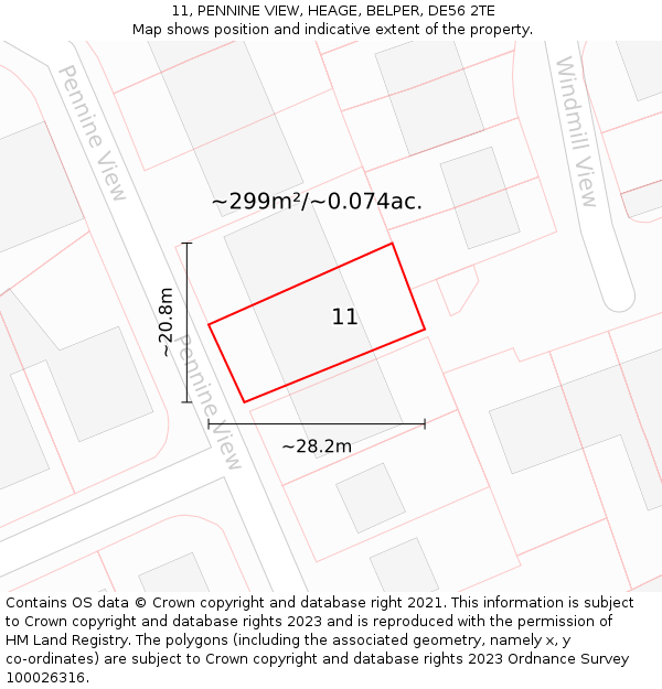11, PENNINE VIEW, HEAGE, BELPER, DE56 2TE: Plot and title map