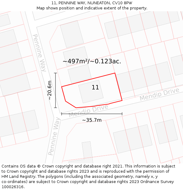 11, PENNINE WAY, NUNEATON, CV10 8PW: Plot and title map