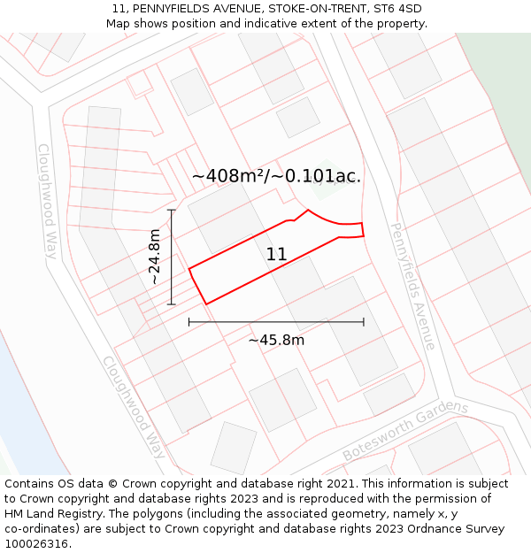 11, PENNYFIELDS AVENUE, STOKE-ON-TRENT, ST6 4SD: Plot and title map