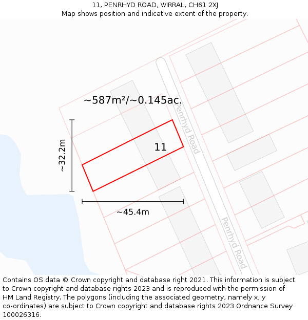 11, PENRHYD ROAD, WIRRAL, CH61 2XJ: Plot and title map