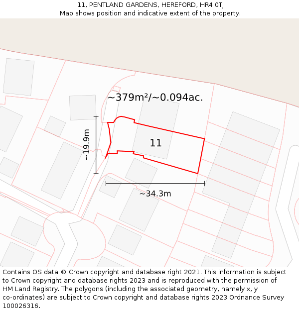 11, PENTLAND GARDENS, HEREFORD, HR4 0TJ: Plot and title map
