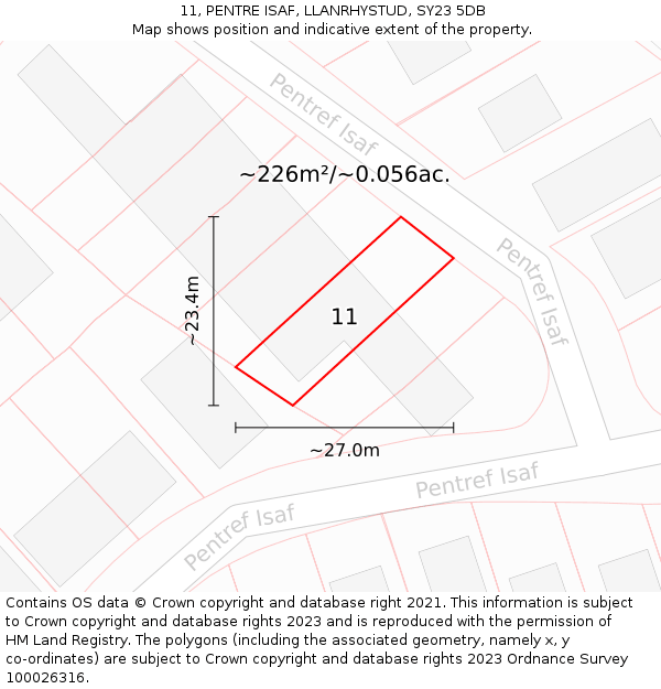 11, PENTRE ISAF, LLANRHYSTUD, SY23 5DB: Plot and title map