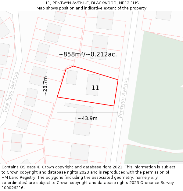 11, PENTWYN AVENUE, BLACKWOOD, NP12 1HS: Plot and title map