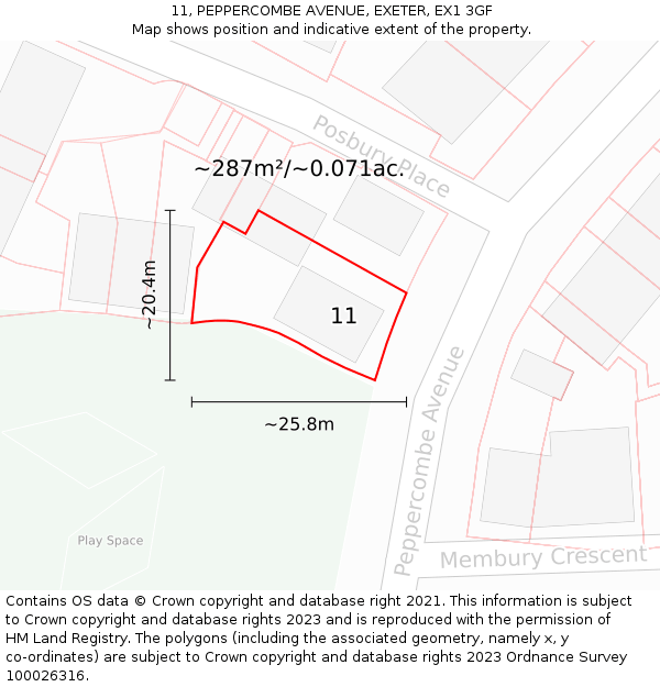 11, PEPPERCOMBE AVENUE, EXETER, EX1 3GF: Plot and title map