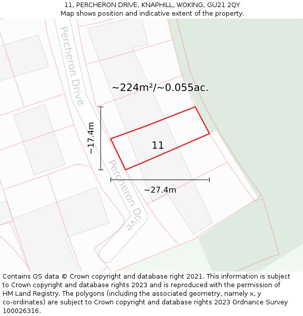 11, PERCHERON DRIVE, KNAPHILL, WOKING, GU21 2QY: Plot and title map