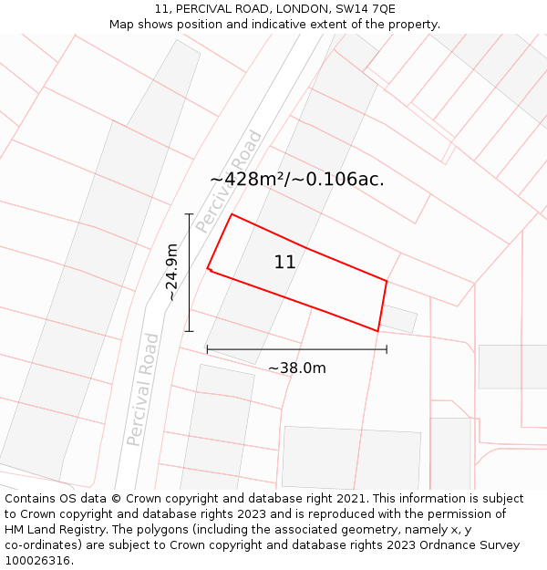 11, PERCIVAL ROAD, LONDON, SW14 7QE: Plot and title map