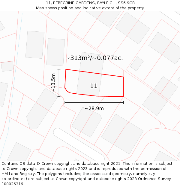 11, PEREGRINE GARDENS, RAYLEIGH, SS6 9GR: Plot and title map