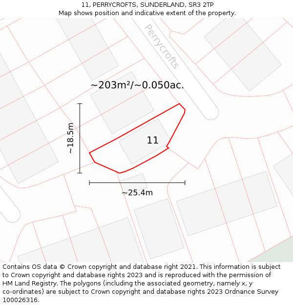 11, PERRYCROFTS, SUNDERLAND, SR3 2TP: Plot and title map