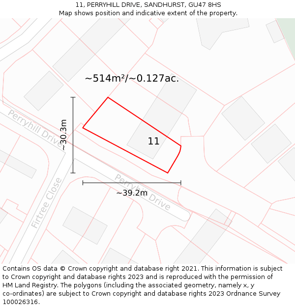 11, PERRYHILL DRIVE, SANDHURST, GU47 8HS: Plot and title map
