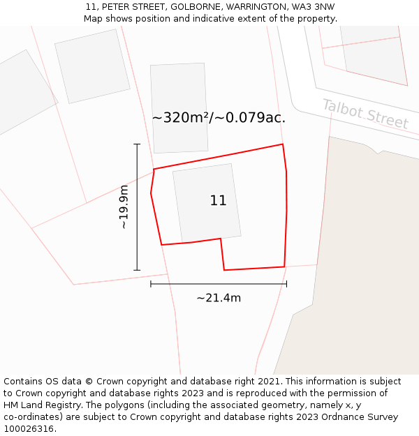 11, PETER STREET, GOLBORNE, WARRINGTON, WA3 3NW: Plot and title map