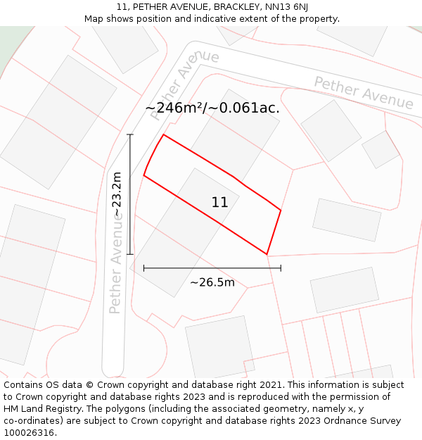 11, PETHER AVENUE, BRACKLEY, NN13 6NJ: Plot and title map