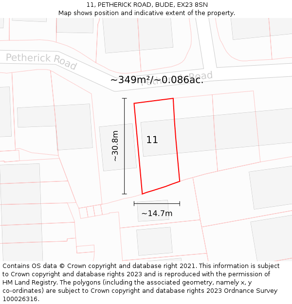 11, PETHERICK ROAD, BUDE, EX23 8SN: Plot and title map