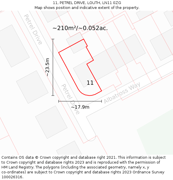 11, PETREL DRIVE, LOUTH, LN11 0ZG: Plot and title map