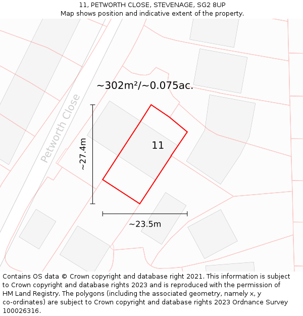 11, PETWORTH CLOSE, STEVENAGE, SG2 8UP: Plot and title map