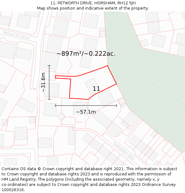11, PETWORTH DRIVE, HORSHAM, RH12 5JH: Plot and title map