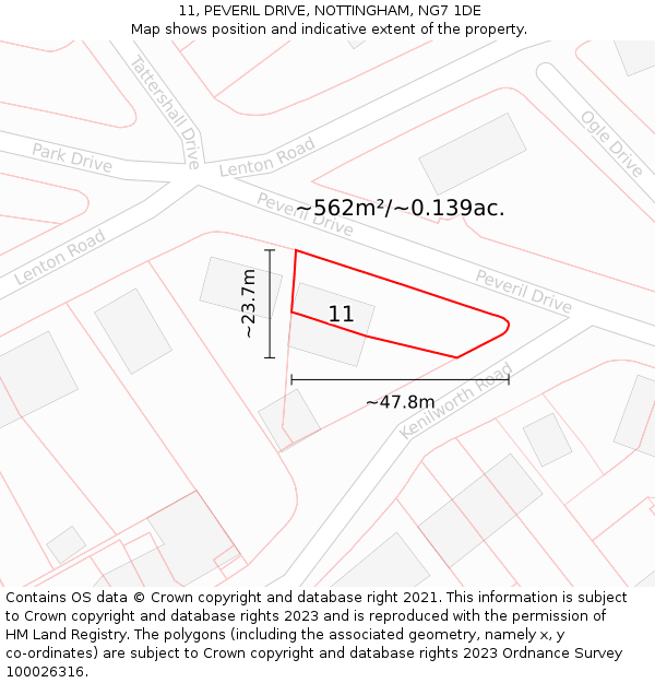 11, PEVERIL DRIVE, NOTTINGHAM, NG7 1DE: Plot and title map