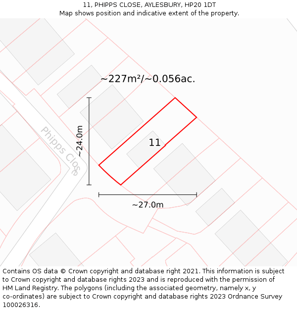 11, PHIPPS CLOSE, AYLESBURY, HP20 1DT: Plot and title map