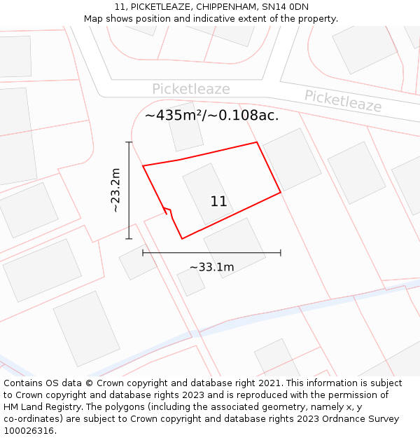 11, PICKETLEAZE, CHIPPENHAM, SN14 0DN: Plot and title map