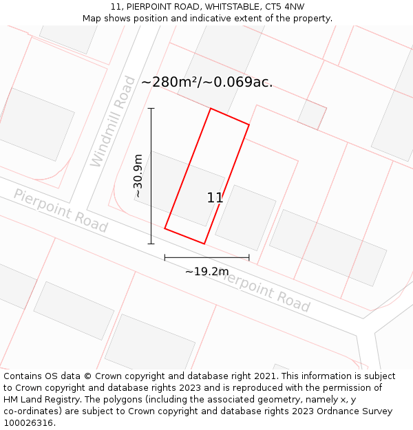 11, PIERPOINT ROAD, WHITSTABLE, CT5 4NW: Plot and title map