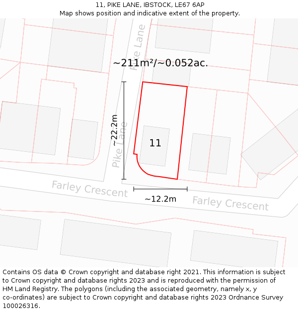 11, PIKE LANE, IBSTOCK, LE67 6AP: Plot and title map