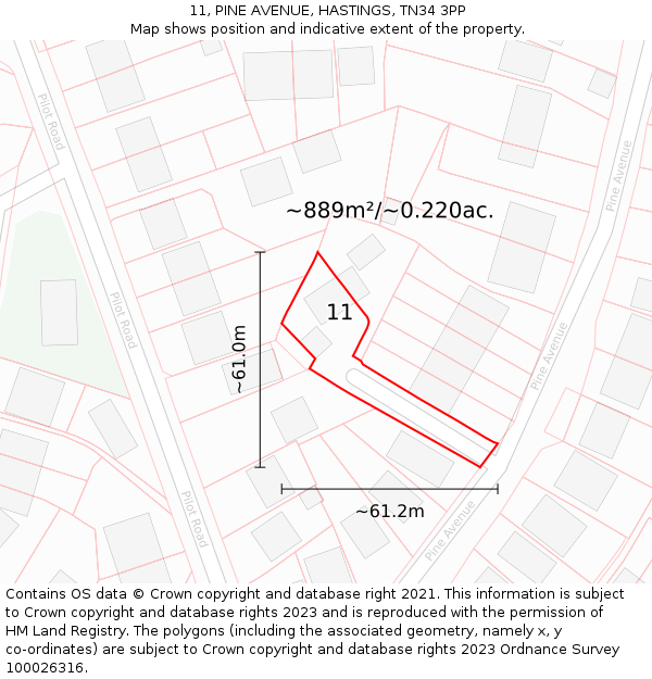 11, PINE AVENUE, HASTINGS, TN34 3PP: Plot and title map