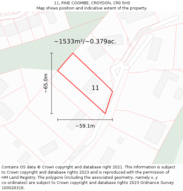 11, PINE COOMBE, CROYDON, CR0 5HS: Plot and title map