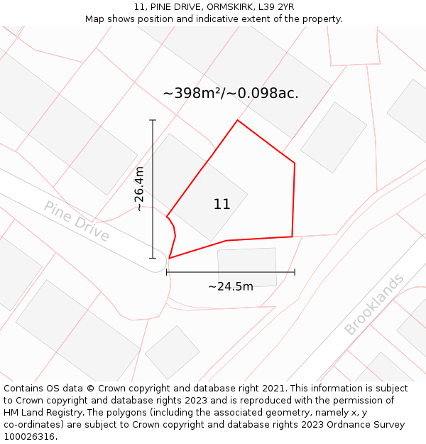 11, PINE DRIVE, ORMSKIRK, L39 2YR: Plot and title map
