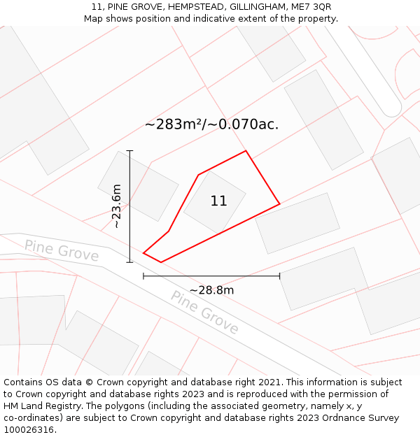 11, PINE GROVE, HEMPSTEAD, GILLINGHAM, ME7 3QR: Plot and title map