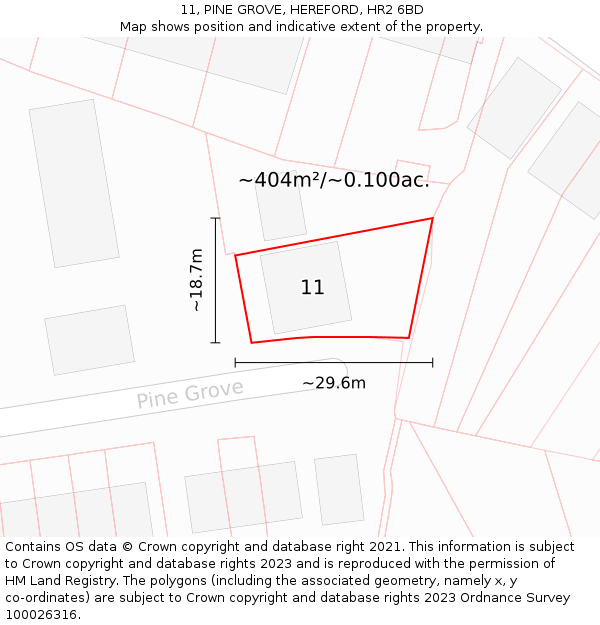 11, PINE GROVE, HEREFORD, HR2 6BD: Plot and title map
